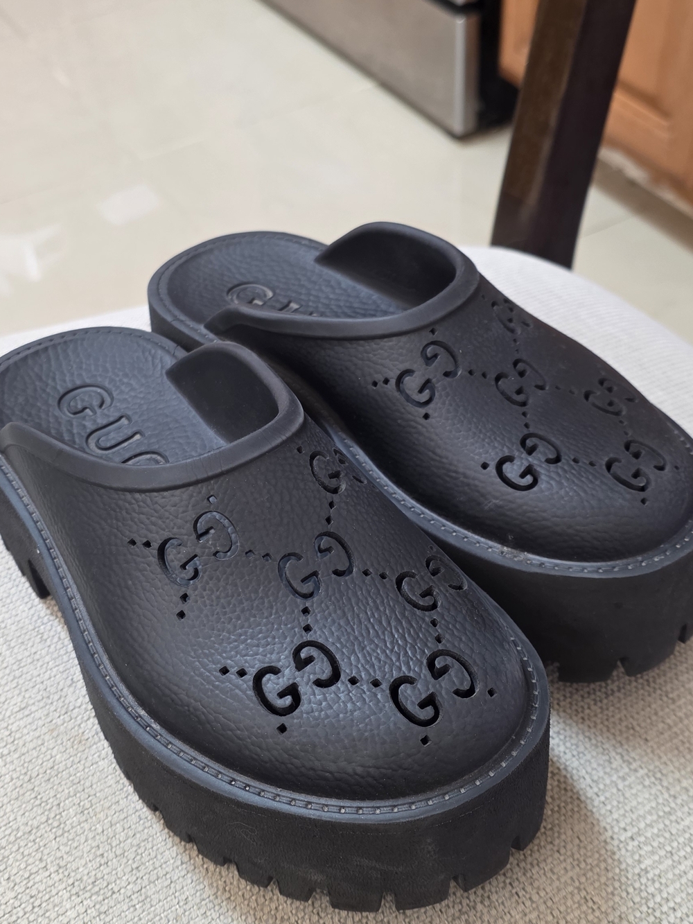 Gucci Black GG Logo Platform Clogs